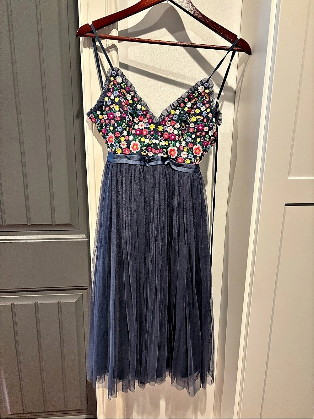 Needle & Thread Think of Me Embellished Satin-Trimmed Floral-Print Tulle Midi